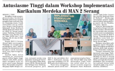 Acara Workshop Implementasi Kurikulum Merdeka di MAN 2 Serang Masuk Koran Tangerang Raya