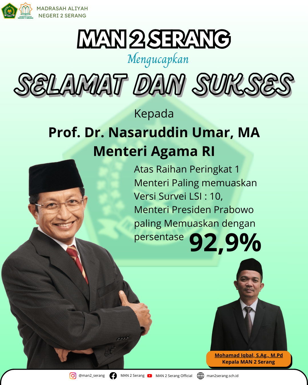 MAN 2 Serang Mengucapkan Selamat dan Sukses kepada Menteri Agama RI